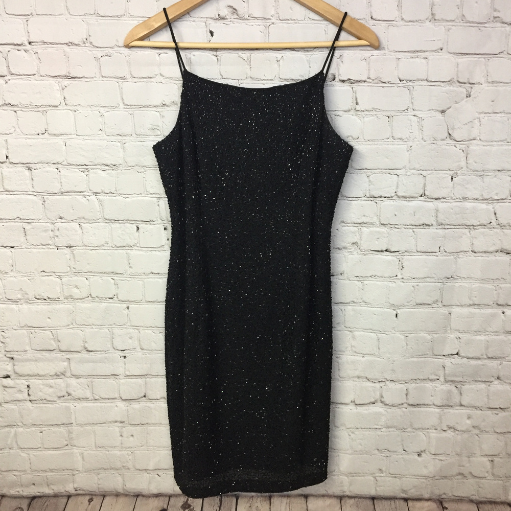Cache | Black Beaded Cocktail Party Dress Size 8